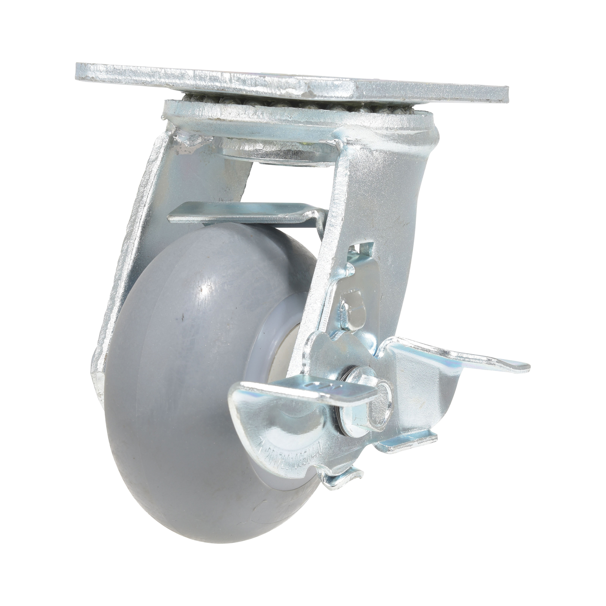 Vestil Rubber Swivel Caster with Brake - 4in. x 2in., Thermoplastic Rubber, Zinc-Plated, Model# CST-VE-4X2TPR-SWB